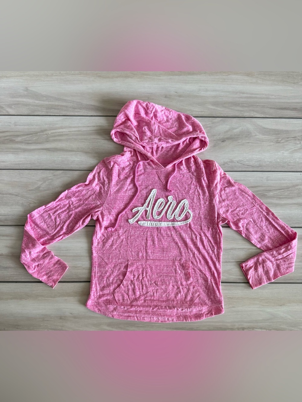 Aeropostale Logo Lightweight Pullover Hoodie Pink Medium